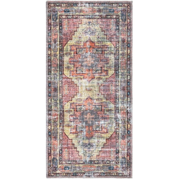 Rugs.com Maahru Collection Washable Rug – 4 Ft Runner Pink Low-Pile Rug Perfect For Hallways, Entryways