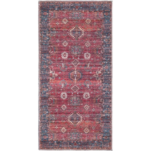 Rugs.com Maahru Collection Washable Rug – 4 Ft Runner Rust Red Low-Pile Rug Perfect For Hallways, Entryways