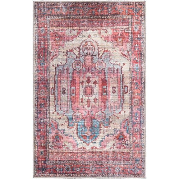 Rugs.com Maahru Collection Washable Rug – 4' x 6' Beige Low-Pile Rug Perfect For Entryways, Kitchens, Breakfast Nooks, Accent Pieces