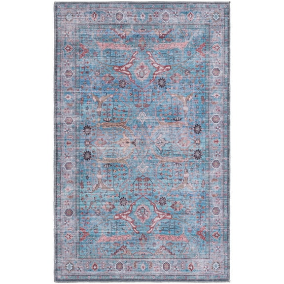 Rugs.com Maahru Collection Washable Rug – 4' x 6' Blue Low-Pile Rug Perfect For Entryways, Kitchens, Breakfast Nooks, Accent Pieces