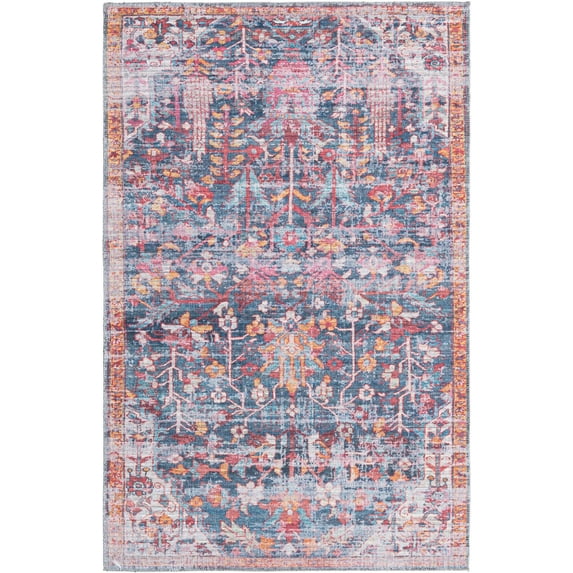 Rugs.com Maahru Collection Washable Rug – 4' x 6' Navy Blue Low-Pile Rug Perfect For Entryways, Kitchens, Breakfast Nooks, Accent Pieces