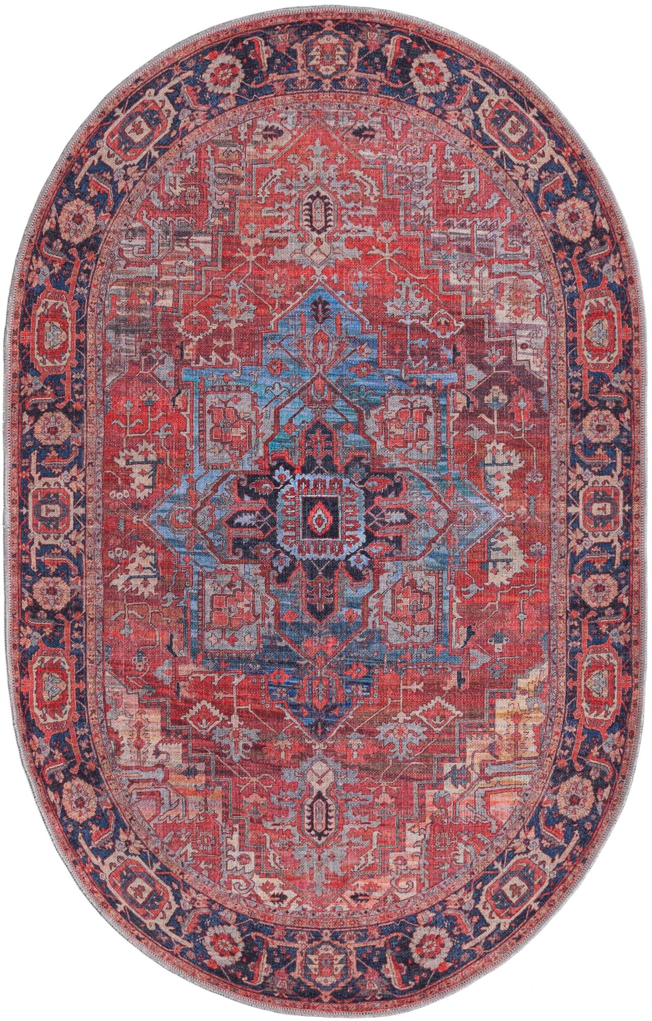 Rugs.com Maahru Collection Washable Rug – 4' x 6' Oval Rust Red Low ...
