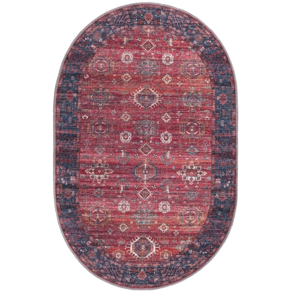 Rugs.com Maahru Collection Washable Rug – 4' x 6' Oval Rust Red Low-Pile Rug Perfect For Living Rooms, Large Dining Rooms, Open Floorplans