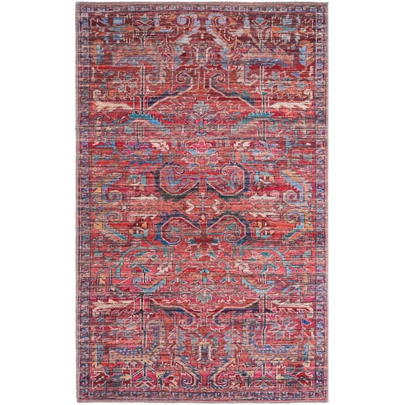 Rugs.com Maahru Collection Washable Rug – 4' x 6' Rust Red Low-Pile Rug Perfect For Entryways, Kitchens, Breakfast Nooks, Accent Pieces