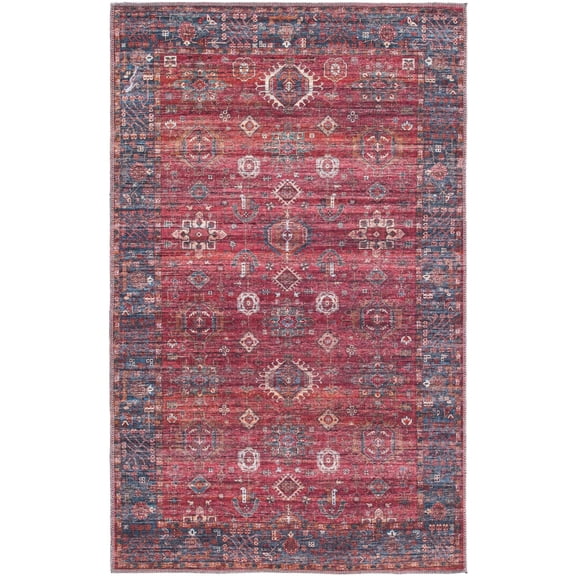 Rugs.com Maahru Collection Washable Rug – 4' x 6' Rust Red Low-Pile Rug Perfect For Entryways, Kitchens, Breakfast Nooks, Accent Pieces
