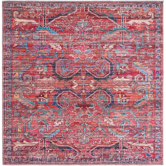 Rugs.com Maahru Collection Washable Rug – 5 Ft Square Rust Red Low-Pile Rug Perfect For Living Rooms, Kitchens, Entryways
