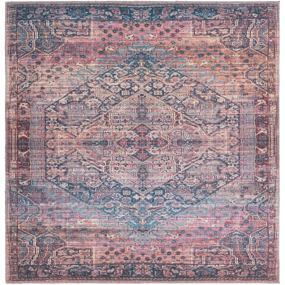Rugs.com Maahru Collection Washable Rug – 5 Ft Square Rust Red Low-Pile Rug Perfect For Living Rooms, Kitchens, Entryways