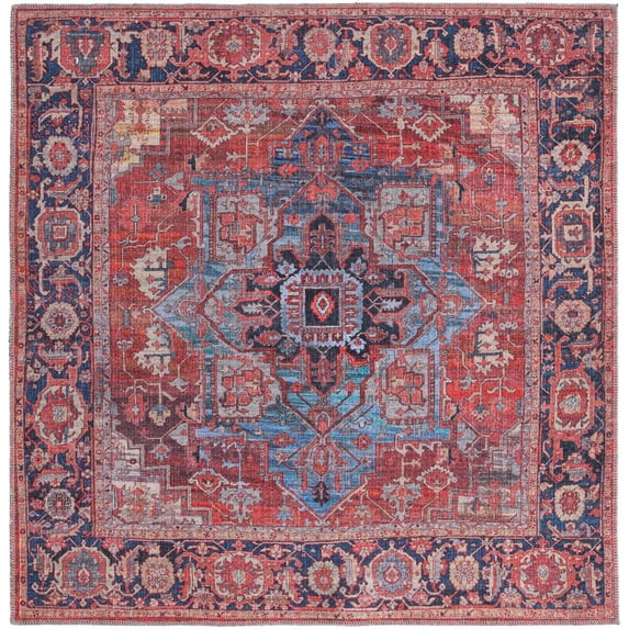 Rugs.com Maahru Collection Washable Rug – 5 Ft Square Rust Red Low-Pile Rug Perfect For Living Rooms, Kitchens, Entryways