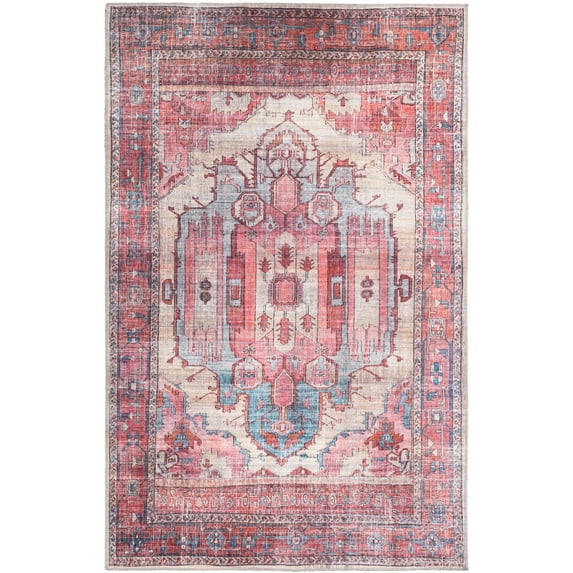 Rugs.com Maahru Collection Washable Rug – 5' x 8' Beige Low-Pile Rug Perfect For Bedrooms, Dining Rooms, Living Rooms