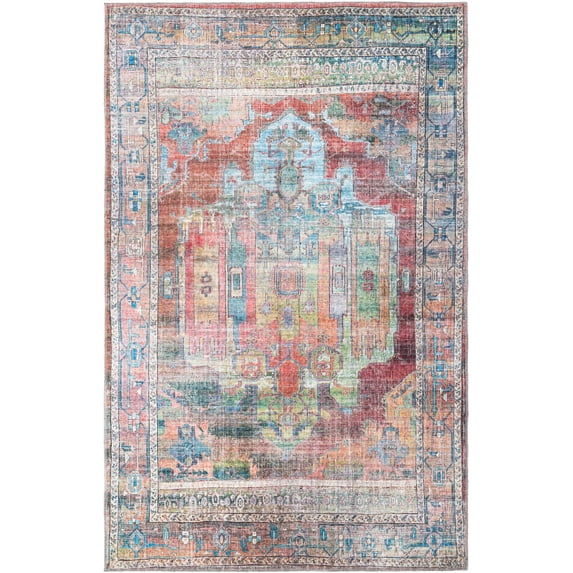 Rugs.com Maahru Collection Washable Rug – 5' x 8' Multi Low-Pile Rug Perfect For Bedrooms, Dining Rooms, Living Rooms