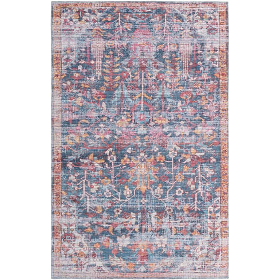 Rugs.com Maahru Collection Washable Rug – 5' x 8' Navy Blue Low-Pile Rug Perfect For Bedrooms, Dining Rooms, Living Rooms