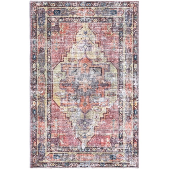 Rugs.com Maahru Collection Washable Rug – 5' x 8' Oval Pink Low-Pile Rug Perfect For Living Rooms, Large Dining Rooms, Open Floorplans