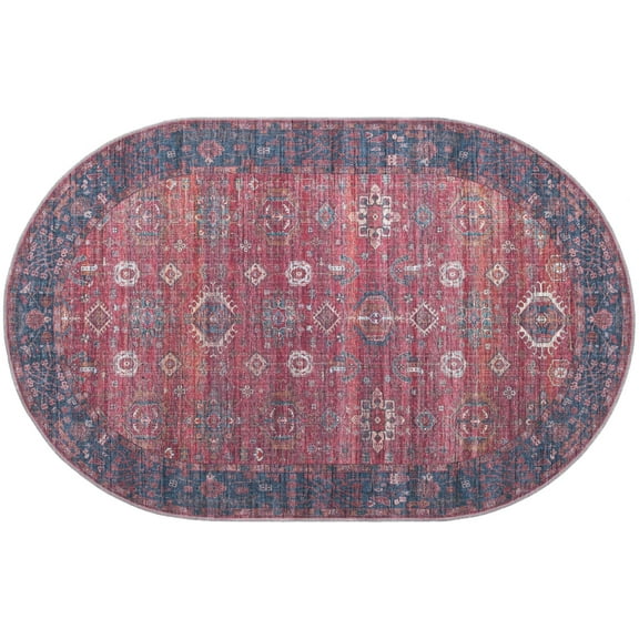 Rugs.com Maahru Collection Washable Rug – 5' x 8' Oval Rust Red Low-Pile Rug Perfect For Living Rooms, Large Dining Rooms, Open Floorplans