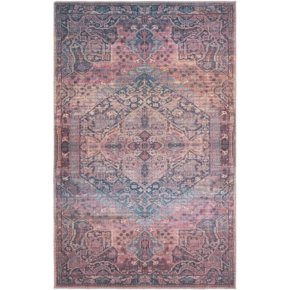 Rugs.com Maahru Collection Washable Rug – 5' x 8' Rust Red Low-Pile Rug Perfect For Bedrooms, Dining Rooms, Living Rooms