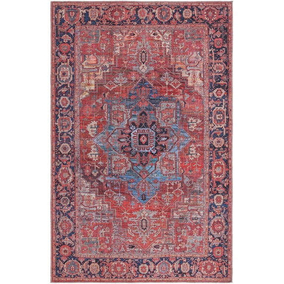 Rugs.com Maahru Collection Washable Rug – 5' x 8' Rust Red Low-Pile Rug Perfect For Bedrooms, Dining Rooms, Living Rooms
