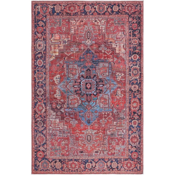 Rugs.com Maahru Collection Washable Rug – 5' x 8' Rust Red Low-Pile Rug Perfect For Bedrooms, Dining Rooms, Living Rooms