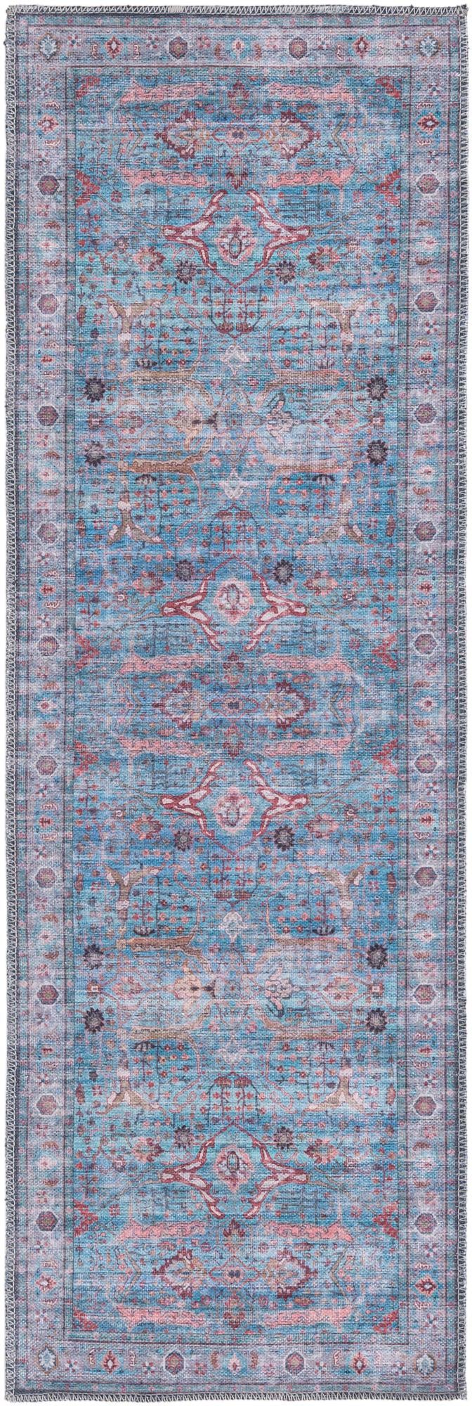 Rugs.com Maahru Collection Washable Rug – 6 Ft Runner Blue Low-Pile Rug ...