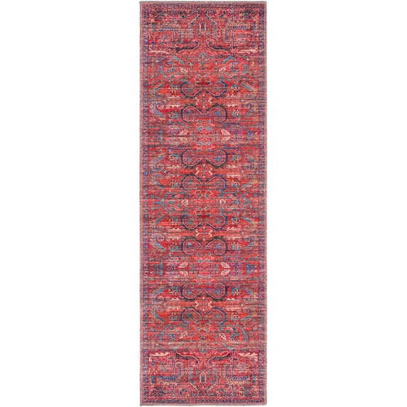 Rugs.com Maahru Collection Washable Rug – 6 Ft Runner Rust Red Low-Pile Rug Perfect For Hallways, Entryways