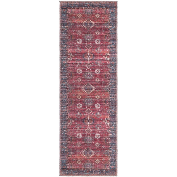 Rugs.com Maahru Collection Washable Rug – 6 Ft Runner Rust Red Low-Pile Rug Perfect For Hallways, Entryways