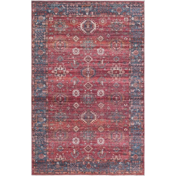 Rugs.com Maahru Collection Washable Rug – 6' x 9' Rust Red Low-Pile Rug Perfect For Bedrooms, Dining Rooms, Living Rooms