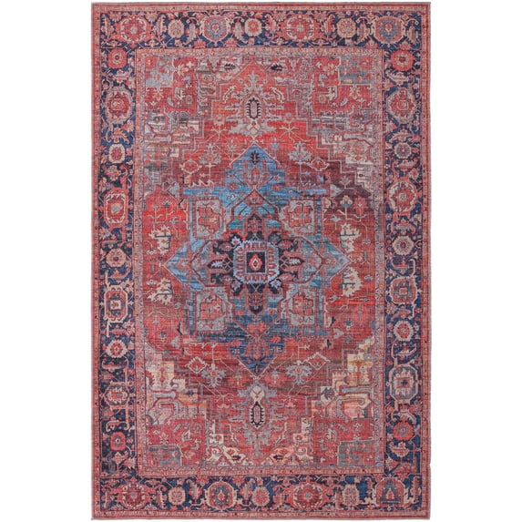 Rugs.com Maahru Collection Washable Rug – 6' x 9' Rust Red Low-Pile Rug Perfect For Bedrooms, Dining Rooms, Living Rooms