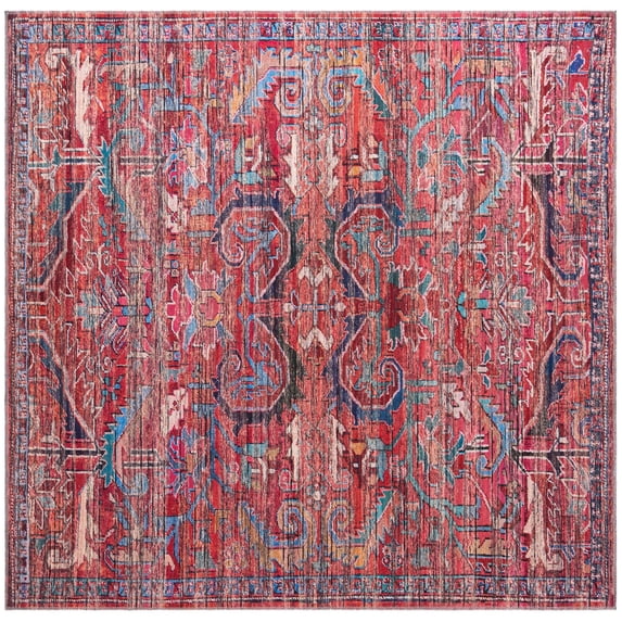 Rugs.com Maahru Collection Washable Rug – 7 Ft Square Rust Red Low-Pile Rug Perfect For Living Rooms, Kitchens, Entryways