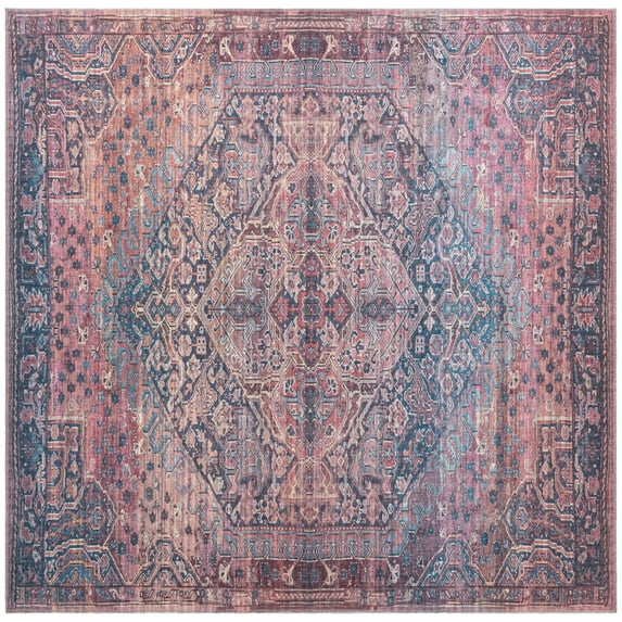 Rugs.com Maahru Collection Washable Rug – 7 Ft Square Rust Red Low-Pile Rug Perfect For Living Rooms, Kitchens, Entryways