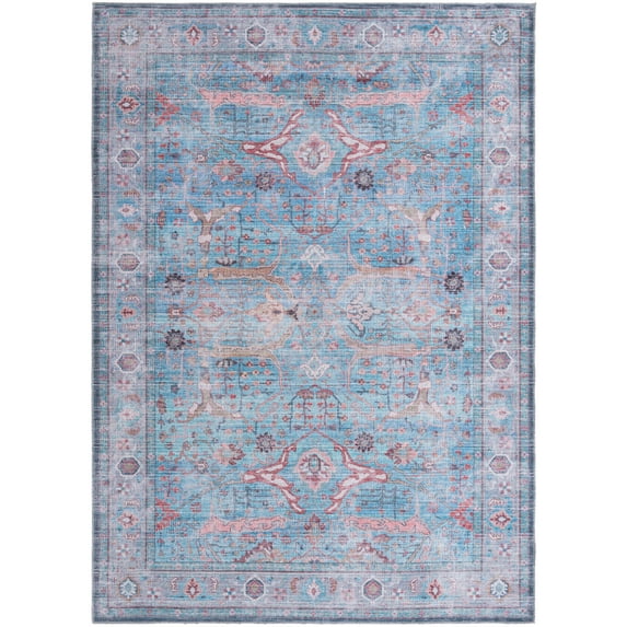 Rugs.com Maahru Collection Washable Rug – 7' x 10' Blue Low-Pile Rug Perfect For Bedrooms, Dining Rooms, Living Rooms