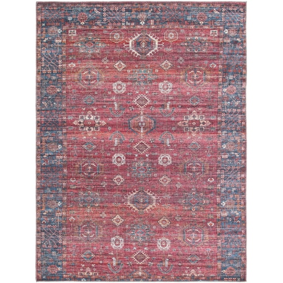Rugs.com Maahru Collection Washable Rug – 7' x 10' Rust Red Low-Pile Rug Perfect For Bedrooms, Dining Rooms, Living Rooms
