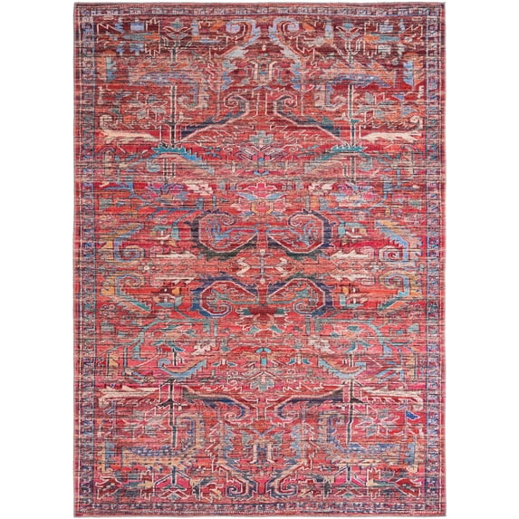 Rugs.com Maahru Collection Washable Rug – 7' x 10' Rust Red Low-Pile Rug Perfect For Bedrooms, Dining Rooms, Living Rooms
