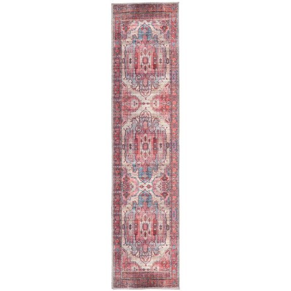 Rugs.com Maahru Collection Washable Rug – 8 Ft Runner Beige Low-Pile Rug Perfect For Hallways, Entryways