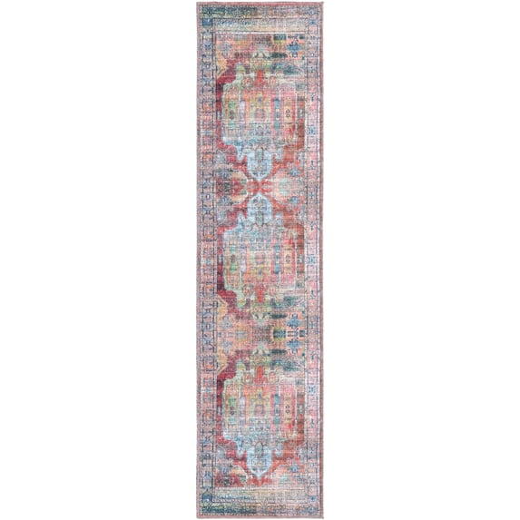 Rugs.com Maahru Collection Washable Rug – 8 Ft Runner Multi Low-Pile Rug Perfect For Hallways, Entryways