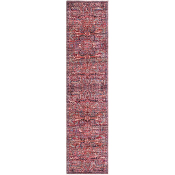 Rugs.com Maahru Collection Washable Rug – 8 Ft Runner Rust Red Low-Pile Rug Perfect For Hallways, Entryways