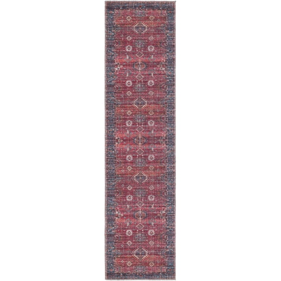 Rugs.com Maahru Collection Washable Rug – 8 Ft Runner Rust Red Low-Pile Rug Perfect For Hallways, Entryways