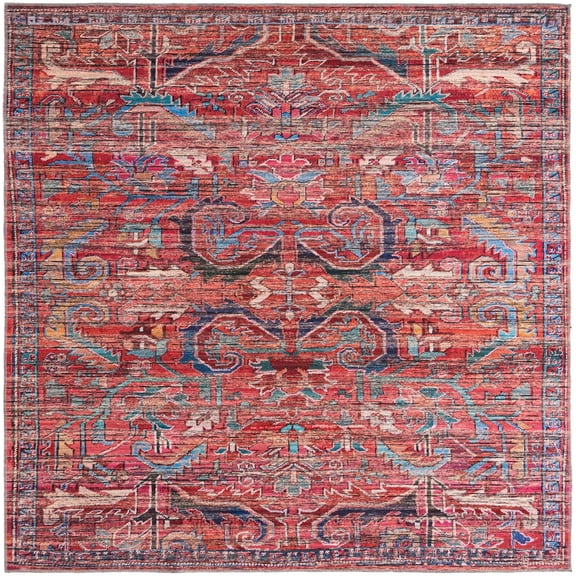 Rugs.com Maahru Collection Washable Rug – 8 Ft Square Rust Red Low-Pile Rug Perfect For Living Rooms, Kitchens, Entryways