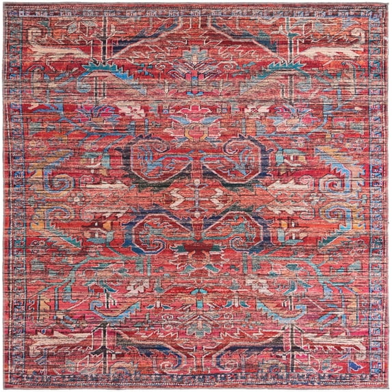 Rugs.com Maahru Collection Washable Rug – 8 Ft Square Rust Red Low-Pile Rug Perfect For Living Rooms, Kitchens, Entryways