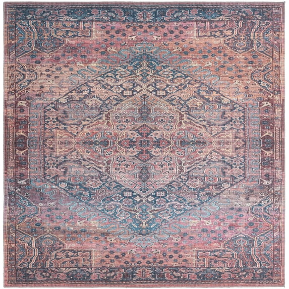 Rugs.com Maahru Collection Washable Rug – 8 Ft Square Rust Red Low-Pile Rug Perfect For Living Rooms, Kitchens, Entryways