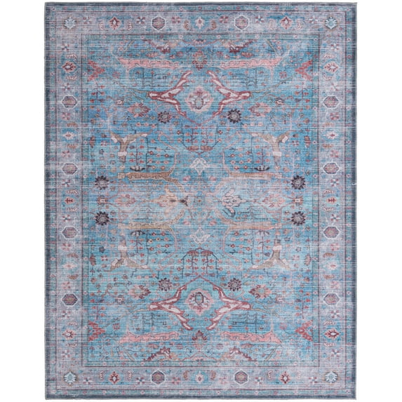 Rugs.com Maahru Collection Washable Rug – 8' x 10' Blue Low-Pile Rug Perfect For Living Rooms, Large Dining Rooms, Open Floorplans