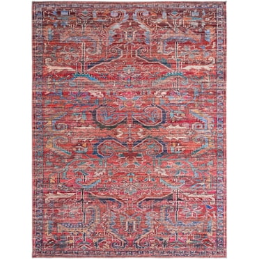Rugs.com Maahru Collection Washable Rug – 8' x 10' Rust Red Low-Pile Rug Perfect For Living Rooms, Large Dining Rooms, Open Floorplans