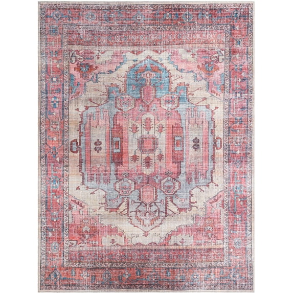 Rugs.com Maahru Collection Washable Rug – 9' x 12' Beige Low-Pile Rug Perfect For Living Rooms, Large Dining Rooms, Open Floorplans