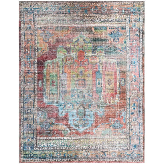 Rugs.com Maahru Collection Washable Rug – 9' x 12' Multi Low-Pile Rug Perfect For Living Rooms, Large Dining Rooms, Open Floorplans