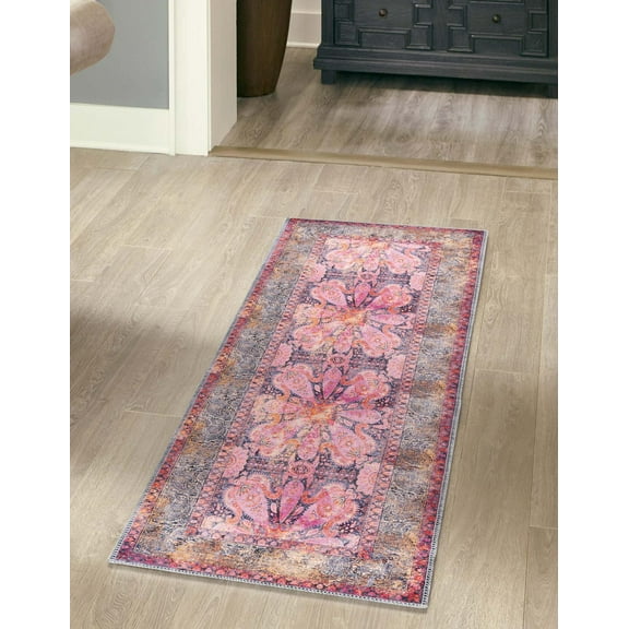 Rugs.com Mangata Collection Rug – 2' 7 x 13' Runner Pink Low Rug Perfect For Hallways, Entryways