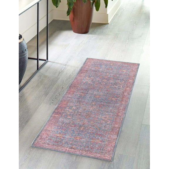 Rugs.com Mangata Collection Rug – 2' x 10' Runner Antique Blue Low Rug Perfect For Hallways, Entryways