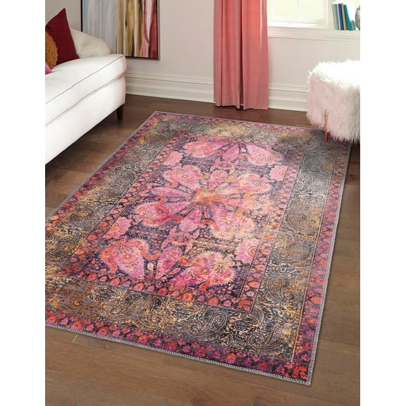 Rugs.com Mangata Collection Rug – 2' x 3' Pink Low Rug Perfect For Entryways, Kitchens, Breakfast Nooks, Accent Pieces