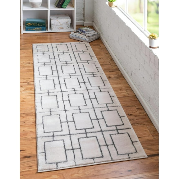 Rugs.com Marilyn Monroe™ Glam Trellis Collection Rug – 10 Ft Runner White Silver Medium Rug Perfect For Hallways, Entryways