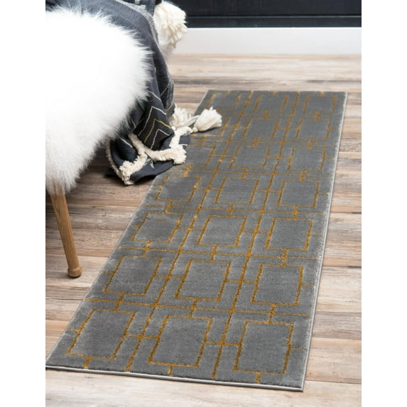 Rugs.com Marilyn Monroe™ Glam Trellis Collection Rug – 12 Ft Runner Gray Gold Medium Rug Perfect For Hallways, Entryways