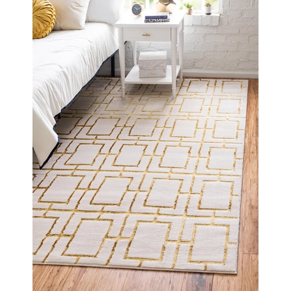 Rugs.com Marilyn Monroe™ Glam Trellis Collection Rug – 6' x 9' White Gold Medium Rug Perfect For Bedrooms, Dining Rooms, Living Rooms