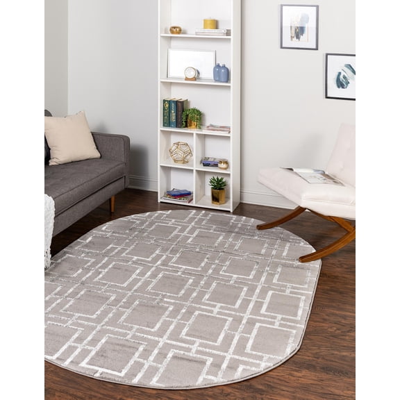 Rugs.com Marilyn Monroeโข Glam Trellis Collection Rug โ 8' x 10' Oval Gray Silver Medium Rug Perfect For Living Rooms, Large Dining Rooms, Open Floorplans