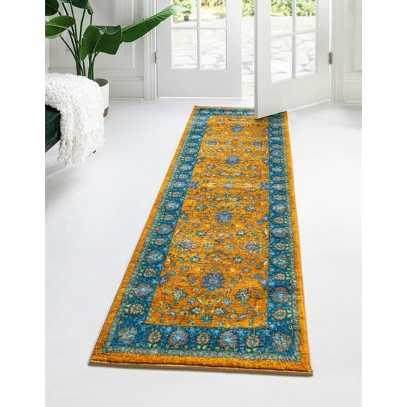 Rugs.com Medina Collection Rug – 10 Ft Runner Sunshine Yellow Medium Rug Perfect For Hallways, Entryways