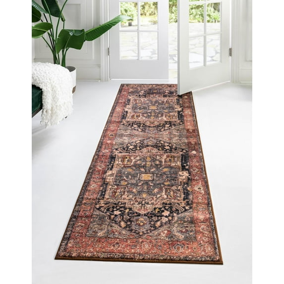 Rugs.com Medina Collection Rug – 13 Ft Runner Muted Rust Medium Rug Perfect For Hallways, Entryways